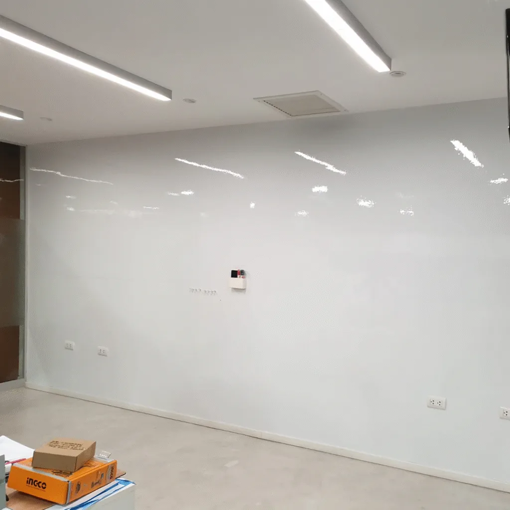 Instalación de pizarra brillante en pared completa